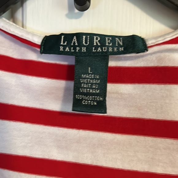Lauren by Ralph Lauren Red and white striped cotton ruffle top. - Picture 2 of 3